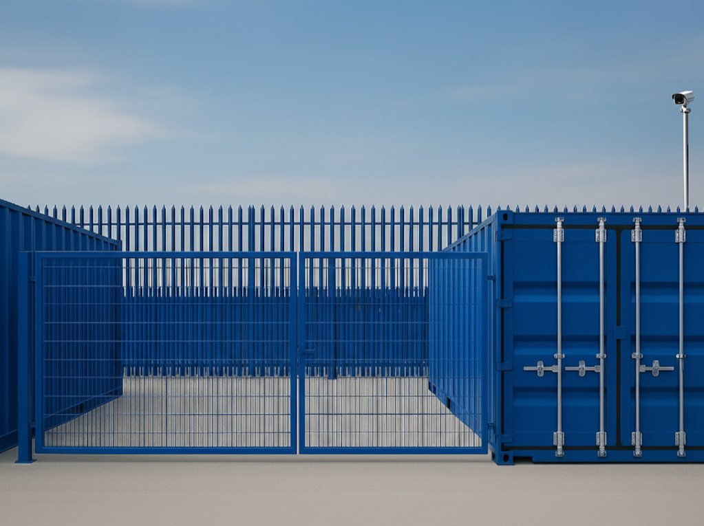 Boxxs Micro Yard in Linlithgow showing a 20ft self storage container with secure fenced yard, ideal for trades and businesses from Bo’ness and West Lothian